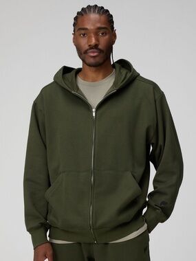 FABLETICS Men's Go-To Full Zip Oversized Hoodie in Dark Olive S